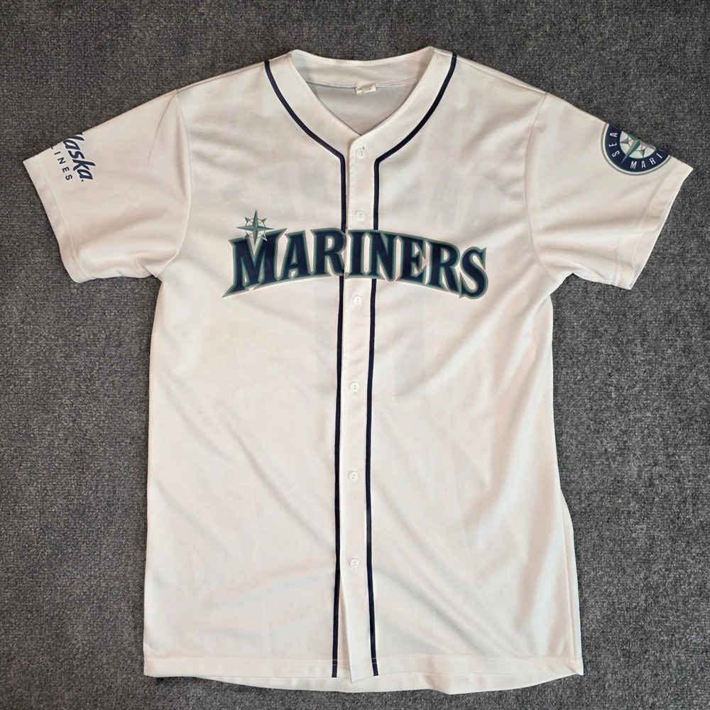 Seattle Mariners Baseball Jersey Mens Size M White Edgar Martinez 11 Alaska Air
